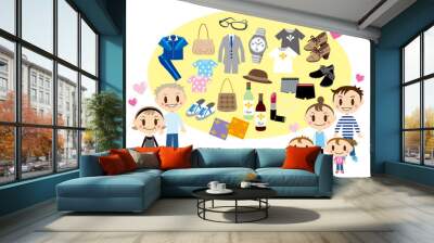 ショッピング　ファミリー　品物 Wall mural